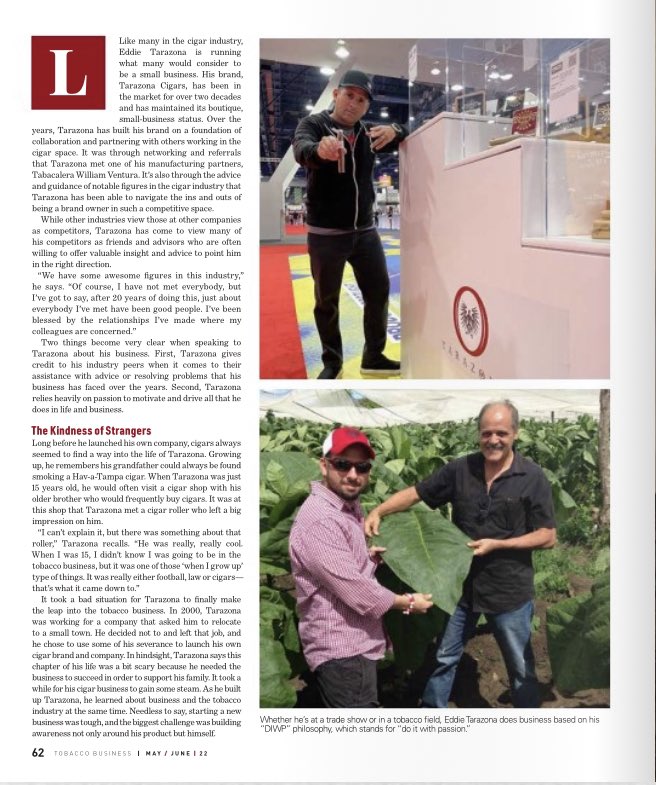 MrEddieTarazona's tweet photo. Truly honored to have been mentioned in the latest edition of @TobaccoBizMag. Absolutely enjoy this industry and all it brings. #DoItWithPassion #DIWP #cigars https://t.co/UH1zPq1sLh