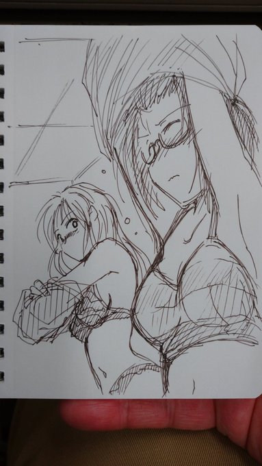 よーし水着空魚描くぞおらー!
…とボールペンを手にして、頭の中のイメージを投射してみたものがこれ。
…
…誰だかわからん!!(笑)
目ェつぶっちゃってるし髪も上がっちゃってるし(最初からそういうイメージでしたので)
鳥子さんも左手見えてないし!
まあいいか。
時間あったらまた違うの描こう。 https://t.co/mtClURGYzd 