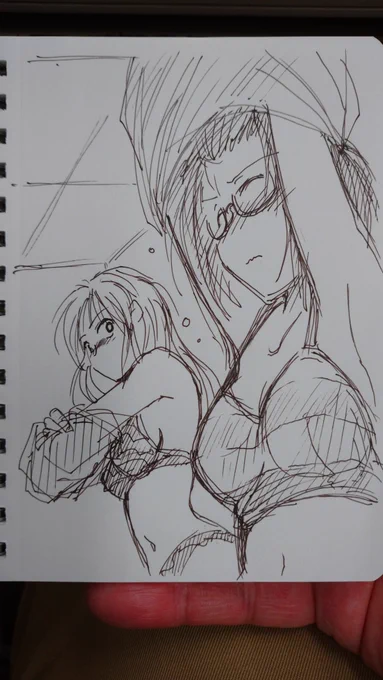 よーし水着空魚描くぞおらー!
…とボールペンを手にして、頭の中のイメージを投射してみたものがこれ。
…
…誰だかわからん!!(笑)
目ェつぶっちゃってるし髪も上がっちゃってるし(最初からそういうイメージでしたので)
鳥子さんも左手見えてないし!
まあいいか。
時間あったらまた違うの描こう。 https://t.co/mtClURGYzd 