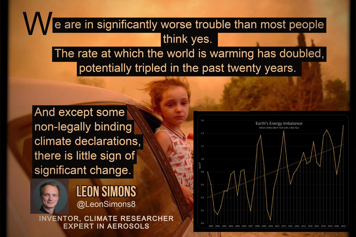 CodeRedEarth's tweet photo. Worse trouble than most people think.
Little sign of significant change
From @LeonSimons8
Inventor , climate researcher and expert in Aerosols.
#CodeRedForHumanity #ClimateChange #EmergencyMode #ClimateRevolutionNOW ! https://t.co/iJTqYthd0X