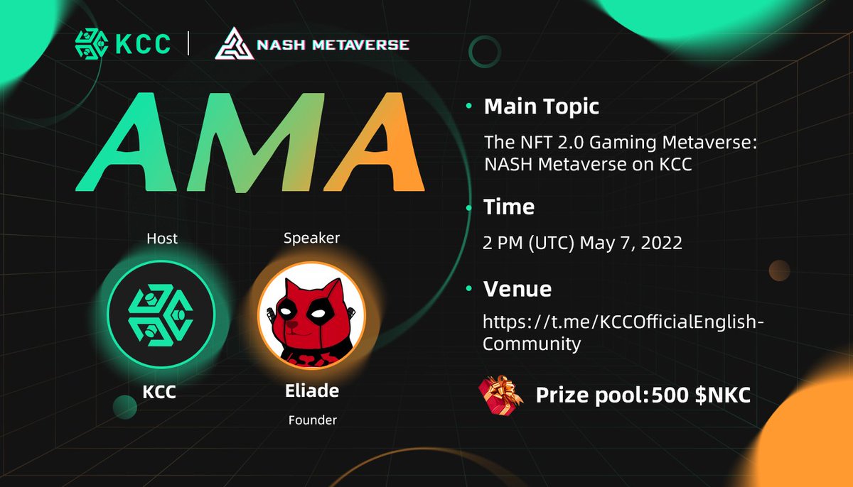 KCCOfficialTW's tweet photo. 🔥Join #KCC &amp; NASH Metaverse AMA🔥
 
We're going live on May 7 at 2:00PM UTC⏰
 
500 $NKC #Giveaway💸

✅Follow @Nashmetaverse &amp; @KCCOfficialTW 
✅Like, RT, Tag 3 friends  
✅Join https://t.co/z6wq7Yf9GY 

🤩5 winners from Twitter  
💰5 winners picked during AMA https://t.co/Q8RZPedxAX