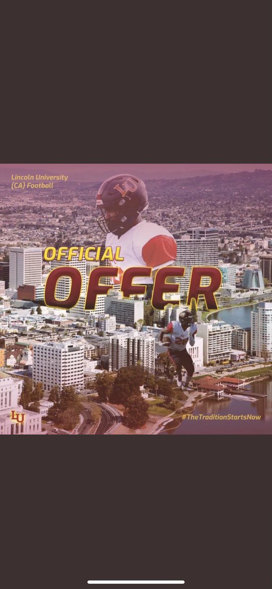 After an amazing talk with <a href="/CoachChipka/">Dan Chipka</a> i’m more than blessed to receive an offer from Lincoln University (CA) ! <a href="/CoachBarro/">Jake Barro</a> <a href="/coachFugger/">Stephen Fugger</a> <a href="/toddpeatjr/">Todd Peat</a>