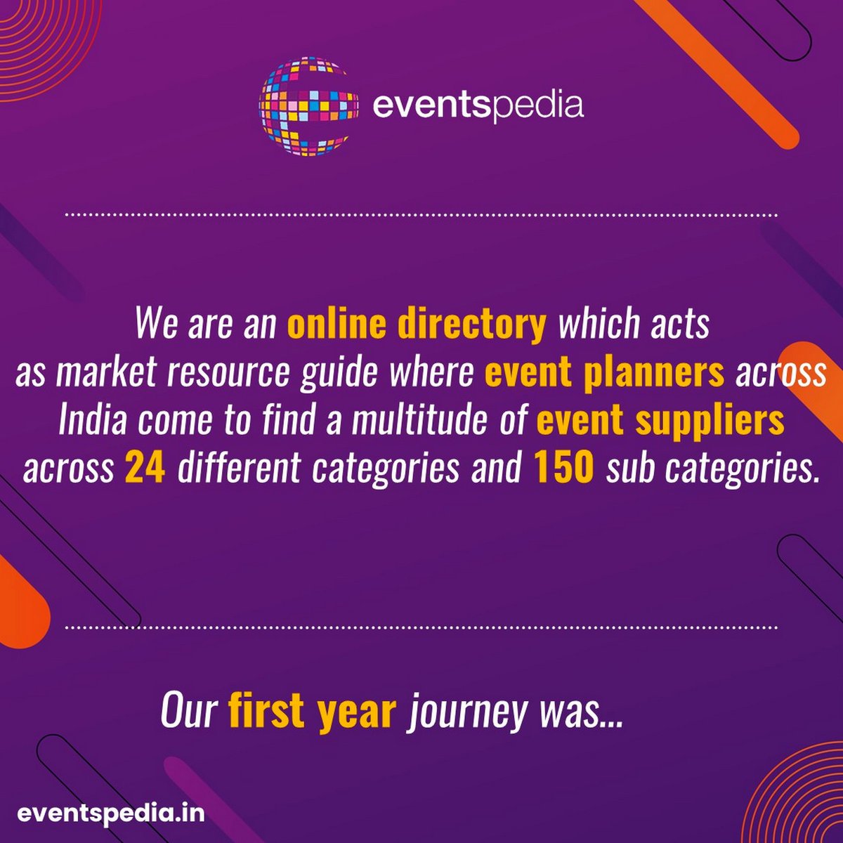 Eventspedia_Ind's tweet photo. It's been a ONE-DERFUL year... Let's have a look at our first-year journey in numbers.

Lets #eventspedia

Do visit https://t.co/qt7MaJ0vVS 

#EventspediaIndia #LetsCelebrate #1stAnniversary #Anniversary #Celebrations #Events #Weddings #Exhibitions #Listing #eventdirectory https://t.co/CCOBvoiYTs