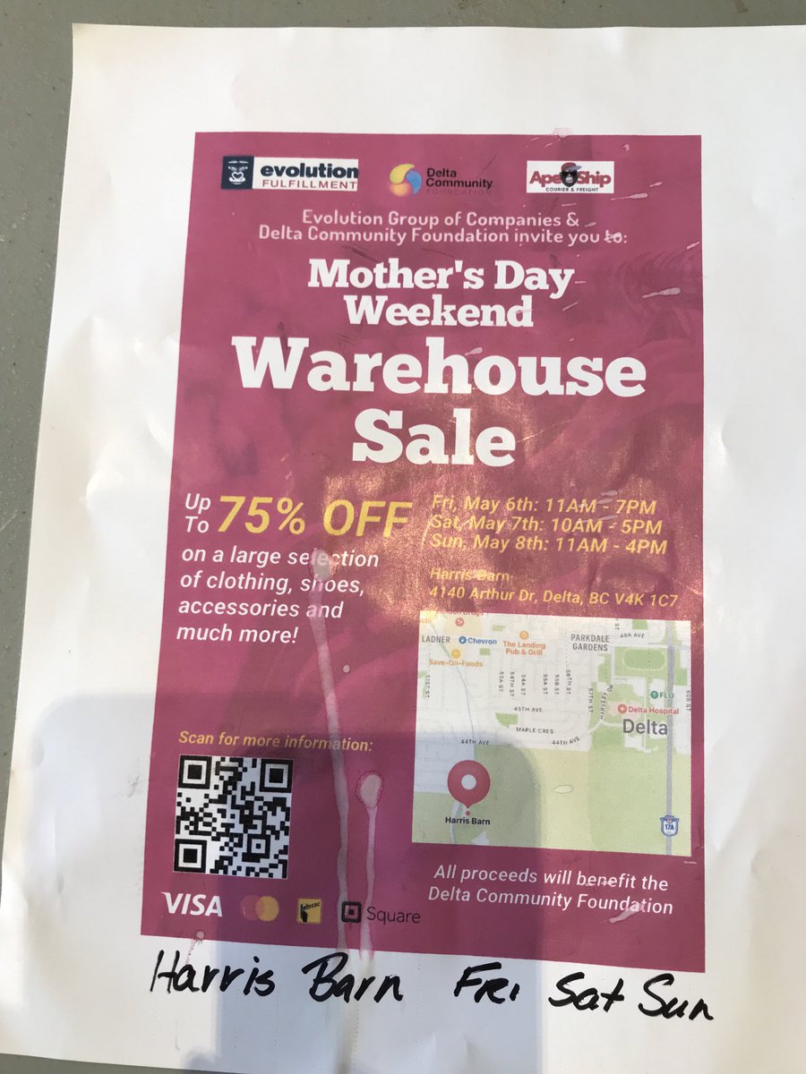 Come out and support the Delta Community Foundation this weekend. The Warehouse sale is taking place at the Harris Barn in Ladner. Lots of great items are for sale.