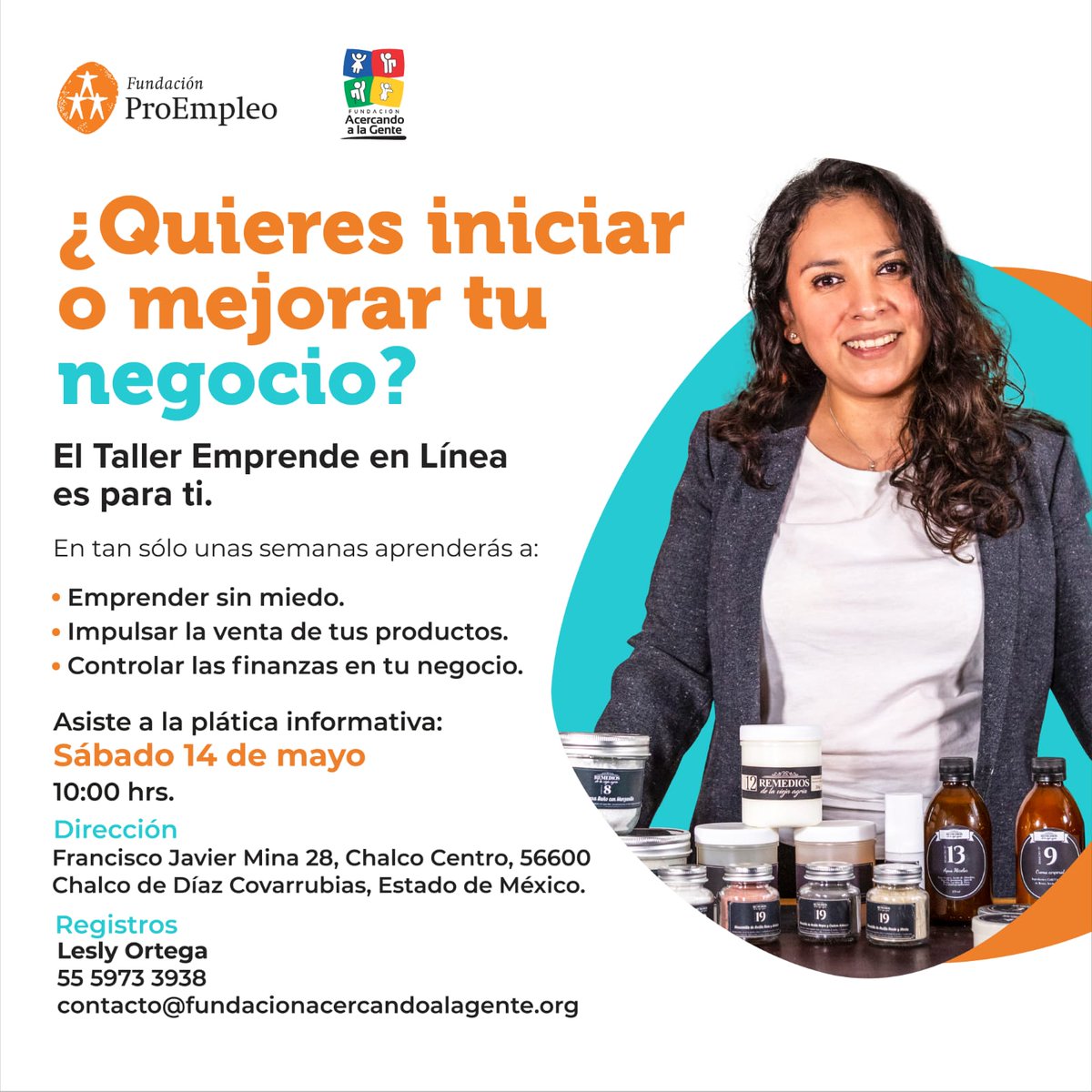 Fund_Acercando's tweet photo. ¡Te ayudamos a iniciar o mejorar tu negocio! ✍🏻
Asiste este próximo 14 de mayo a las 10:00 hrs a la plática informativa para conocer sobre el 𝗧𝗮𝗹𝗹𝗲𝗿 𝗘𝗺𝗽𝗿𝗲𝗻𝗱𝗲 𝗲𝗻 𝗟𝗶́𝗻𝗲𝗮.✅
Visítanos o contáctanos:
📍Francisco Javier Mina #28 B, #Chalco, Centro
📞55 59 73 39 38 https://t.co/cBfuUFTbLw