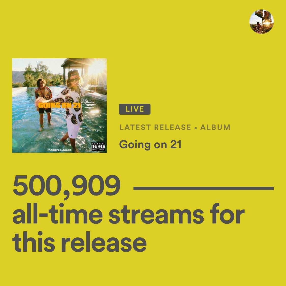masonandjulez's tweet photo. 1 week since our album dropped.....🤯🤯 #GoingOn21 #GO21 #MasonandJulez https://t.co/m04Mzn2wW6
