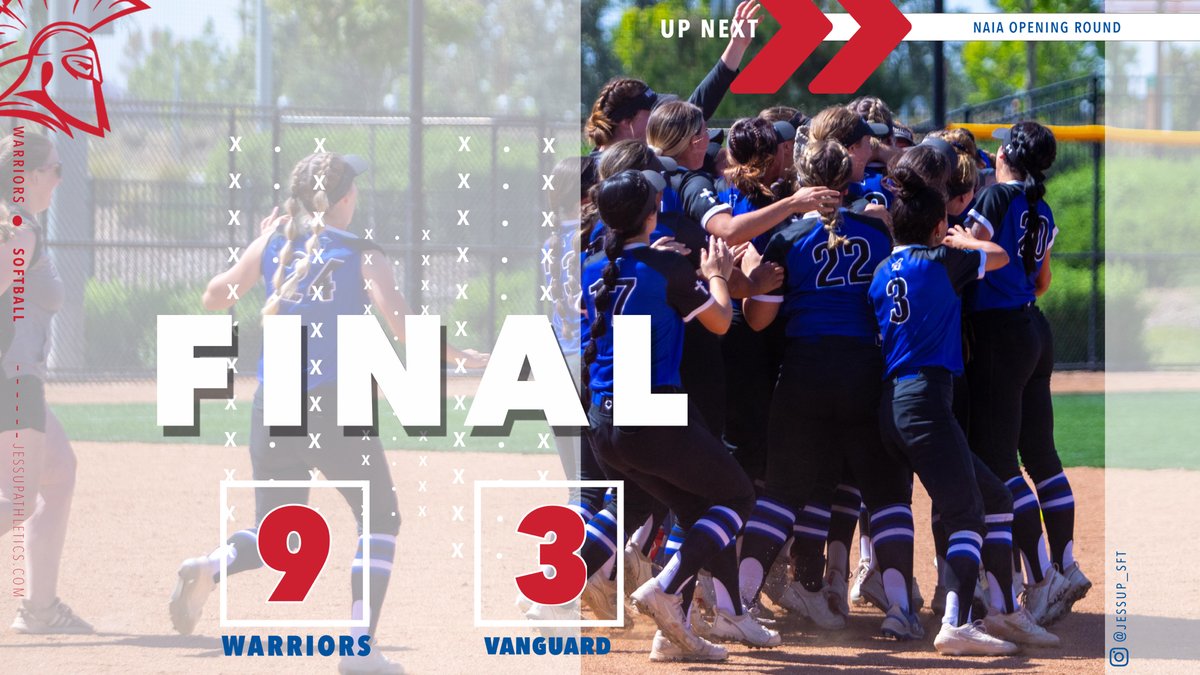 JessupAthletics's tweet photo. 𝘐𝘵’𝘴 𝘰𝘯 𝘵𝘰 𝘕𝘢𝘵𝘪𝘰𝘯𝘢𝘭𝘴… 𝙒𝙀 𝘼𝙍𝙀 𝙏𝙃𝙀 𝙂𝙎𝘼𝘾 𝙏𝙊𝙐𝙍𝙉𝘼𝙈𝙀𝙉𝙏 𝘾𝙃𝘼𝙈𝙋𝙄𝙊𝙉𝙎 🏆 

(RV) @Jessup_SFT 9️⃣, (RV) Vanguard 3️⃣

NEXT 🆙… 𝘺𝘰𝘶 𝘬𝘯𝘰𝘸 𝘸𝘩𝘦𝘳𝘦, 𝗡𝗔𝗜𝗔 𝗢𝗣𝗘𝗡𝗜𝗡𝗚 𝗥𝗢𝗨𝗡𝗗

#WErWARRIORS // #GSACScoreboard https://t.co/e1thSzwvAy