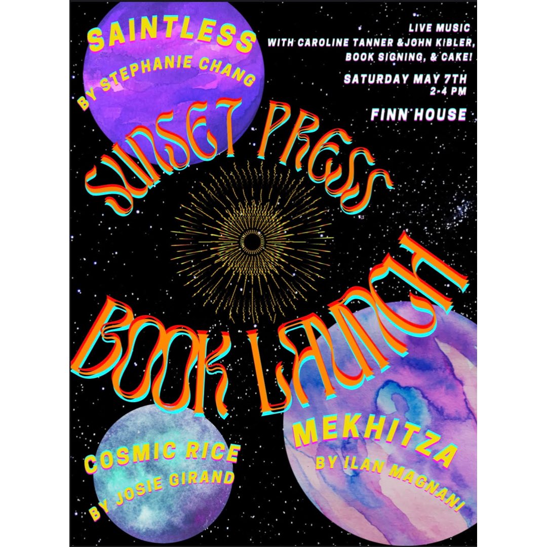 sunsetpress's tweet image. we are so excited to celebrate our writers at our launch party may 7 from 2-4pm at finn house! stop by for live music, book signings, cake, and other fun festivities! 😊 we will also be selling copies of our writers’ chapbooks at peirce this friday &amp;amp; sunday 11am-1pm! 📚