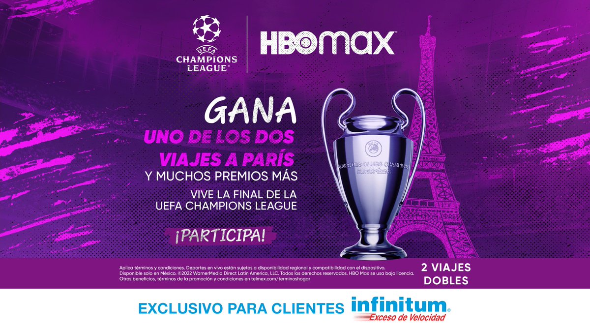 infinitum's tweet photo. Tenemos finalistas de la #UEFAChampionsLeague, ¡"Merengues" y "Reds" se enfrentarán en Francia! Participa en la trivia para GANAR uno de los dos VIAJES dobles y estar en la GRAN FINAL ⚽🇫🇷
 
#InfinitumTeLlevaAlaFinal 
#HBOMaxConInfinitum

¡Detalles aquí!👉 https://t.co/ZMgOyiLu7p https://t.co/XVQYaUUbZG