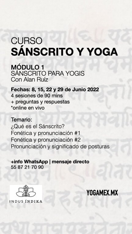 Gomachina's tweet photo. #ONLINE
#SÁNSCRITO PARA YOGIS
Por: Indus Índika & Yogamex
#sanscritomexico #yogamex #yogamexico https://t.co/kRvHRbUllQ