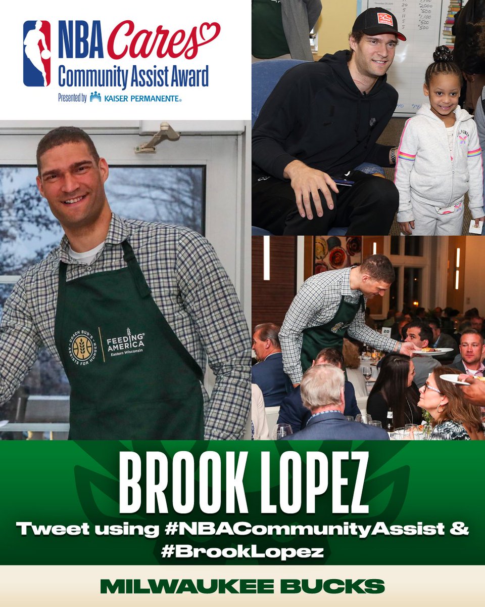 nbacares's tweet photo. Brook Lopez is nominated for the 2021-22 Seasonlong @nbacares Community Assist Award presented by @kpthrive!

RT to vote for Brook Lopez or by tweeting #NBACommunityAssist + #BrookLopez! 

Voting ends May 14! https://t.co/zR2iGXGH6K