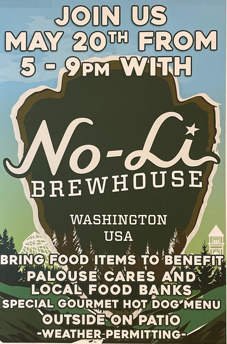 Our tap takeover supporting Palouse Cares and local food banks is coming up soon. 
Sip on a nice cold No-Li Brewhouse  while munching on gourmet hot dog menu. 
Bring canned food for extra raffle entries!

The Daily Evergreen 
City of Pullman 
Pullman Chamber and Visitor Cente...