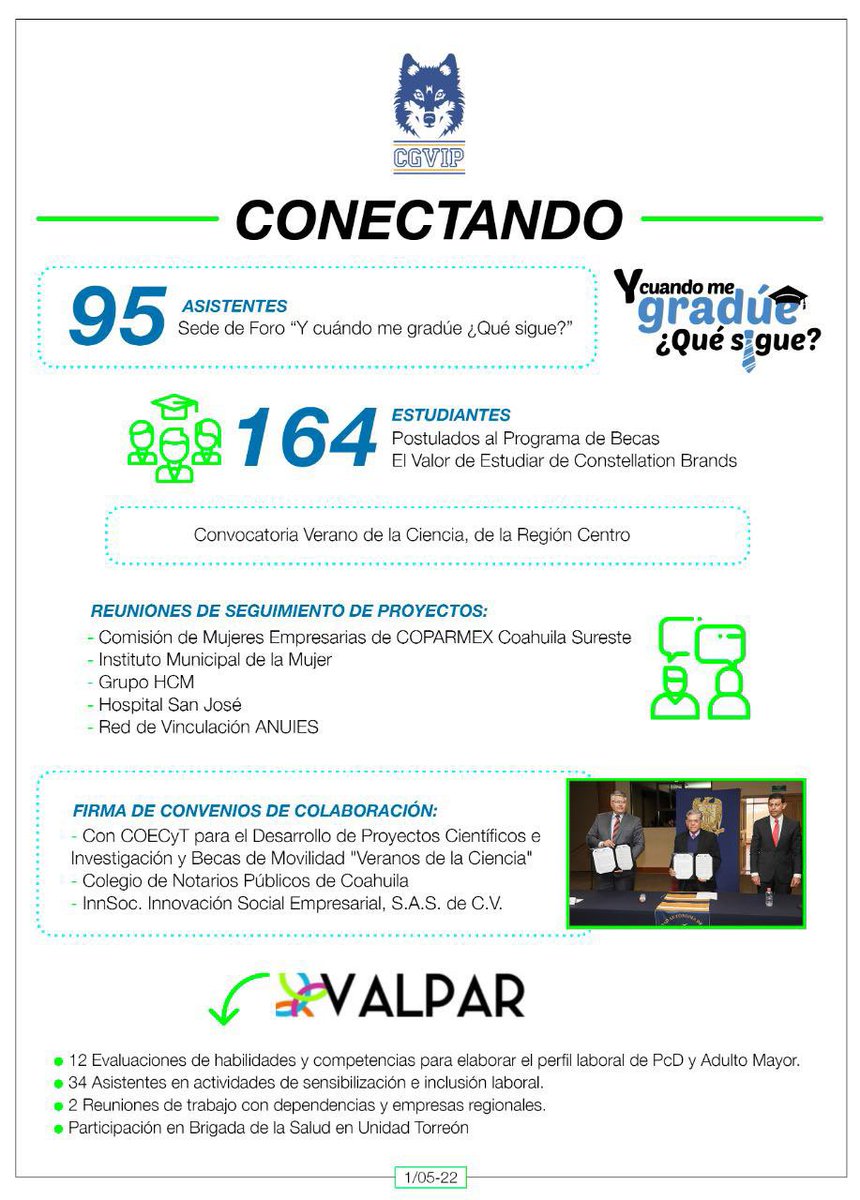 VinculaUAdeC's tweet photo. Estimad@ Universitari@, Te damos a conocer las actividades de CGVIP en la última semana de Abril y primera de Mayo ! Que tengas una excelente semana!

“Trabajando sin perder la visión de hacer el bien, Fincaremos el Saber”
@UAdeC https://t.co/BVjAzXpqj1