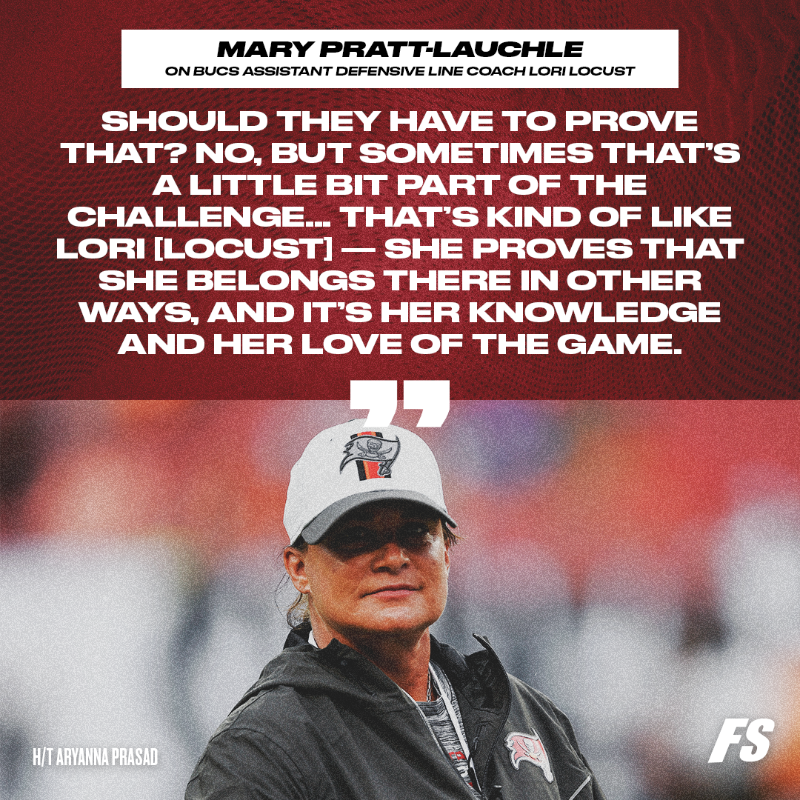 FanSided's tweet photo. .@marypratt64 speaks on @Buccaneers assistant defensive line coach Lori Locust's knowledge and love of the game 🙌

@ByAryannaPrasad | @CoachLoLoc