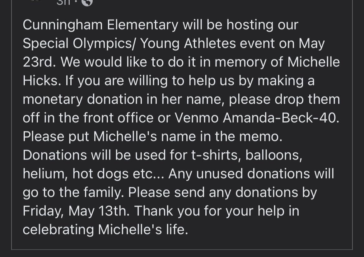 Help us celebrate our sweet Hicks! We will miss her terribly as will her students. We want to honor her at our special Olympics on May 23rd.