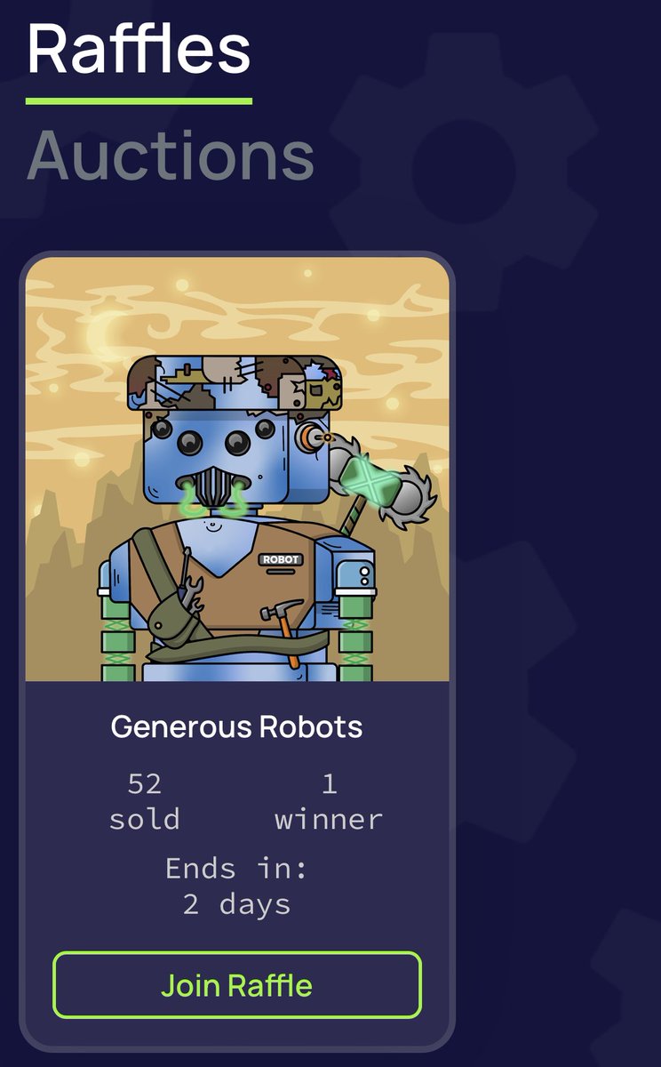 GenerousRobots's tweet photo. GR Vending Machine is live! 
1st raffle is for this rare Space Robot🔥
Raffle ends in 2 days, then he goes to work for $GEAR ⚙️🤖 {101} https://t.co/RsdvhQvdxB