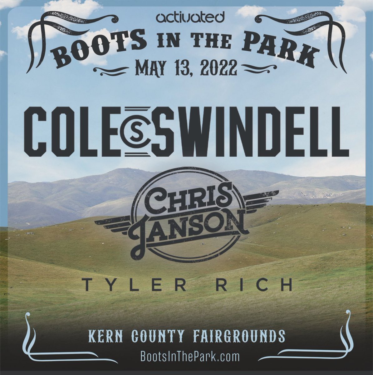 bull973's tweet photo. Got your tickets for @ParkBoots in 8 days? Don’t miss @coleswindell @janson_chris @TylerRichMusic and Joe Peters at the Fairgrounds! Tickets at https://t.co/00A7ljQYyD https://t.co/2kl0OMXred