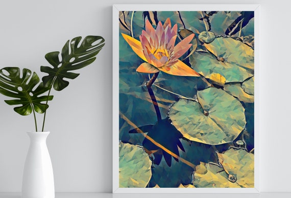 Lotus Flower Art | Botanical Wall Art | Flower etsy.me/3KNswPR #printableart #downloadableart #digitalprint #lotusflowerart #ecoartlab