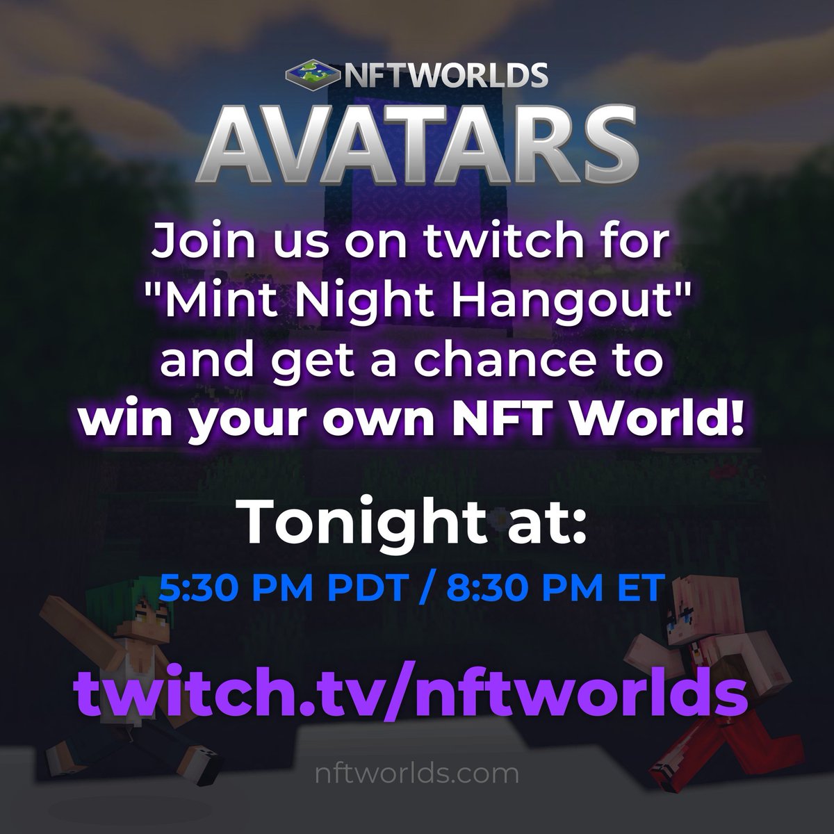 HYTOPIA (@hytopiagg) on Twitter photo 🚨 NFT World Giveaway 🚨
Join our Twitch stream now and hang out with <a href="/iamarkdev/">ArkDev | HYTOPIA</a>, <a href="/Temptranquil/">Temptranquil | HYTOPIA</a> and <a href="/the13ninjas/">The13Ninjas</a> for a chance to win an NFT World!
TO ENTER
1⃣ RT This
2⃣ Tag a bunch of NFT Friends
3⃣ Follow <a href="/nftworldsNFT/">NFT Worlds</a> and @NFTWorldsAvatar
4⃣ Watch twitch.tv/nftworlds 🚨 NFT World Giveaway 🚨
Join our Twitch stream now and hang out with <a href="/iamarkdev/">ArkDev | HYTOPIA</a>, <a href="/Temptranquil/">Temptranquil | HYTOPIA</a> and <a href="/the13ninjas/">The13Ninjas</a> for a chance to win an NFT World!
TO ENTER
1⃣ RT This
2⃣ Tag a bunch of NFT Friends
3⃣ Follow <a href="/nftworldsNFT/">NFT Worlds</a> and @NFTWorldsAvatar
4⃣ Watch twitch.tv/nftworlds