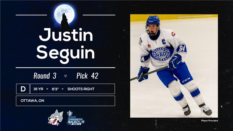The Wolves🐺are proud to select Defender, Justin Seguin from the Navan Grads U18 AAA with the 42nd pick in the 2022 #OHLU18Draft 
In the 2021-22 season including playoffs, Justin tallied 30pts (6G/24A) in 39 games!🔥
Welcome to the Pack! 
Get #ReadytoRUN🐾