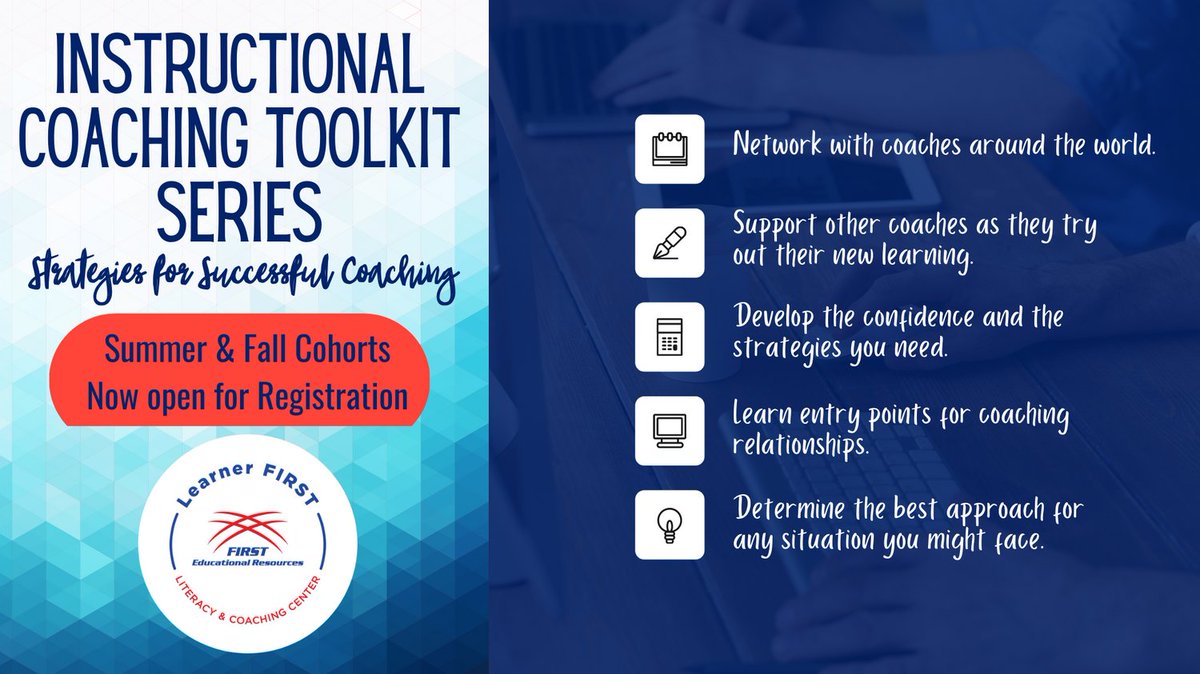 Summer and Fall Cohorts Now OPEN FOR REGISTRATION! Whether you are a brand new #coach, or a coach looking to expand your skill set, the #InstructionalCoaching Toolkit Series is for you! Reserve your space today! #LearnerFIRST

firsteducation-us.com/coaching-toolk…