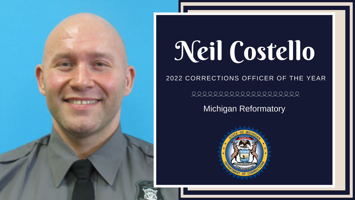 MichiganDOC's tweet photo. Congratulations to #TeamMDOC’s 2022 Corrections Officer of the Year, Neil Costello! #MDOCbanquet https://t.co/3bApUJ8N3h