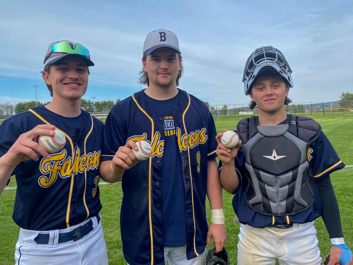 BowBoostersClub's tweet photo. Congratulations Bow Falcon Baseball on your 18-4 win over ConVal and a special congratulations to Alex Boisvert, Myles Rheinhardt and Owen Webber for their over the fence home runs! 💙⚾️💛 https://t.co/LJrJoOFSRF