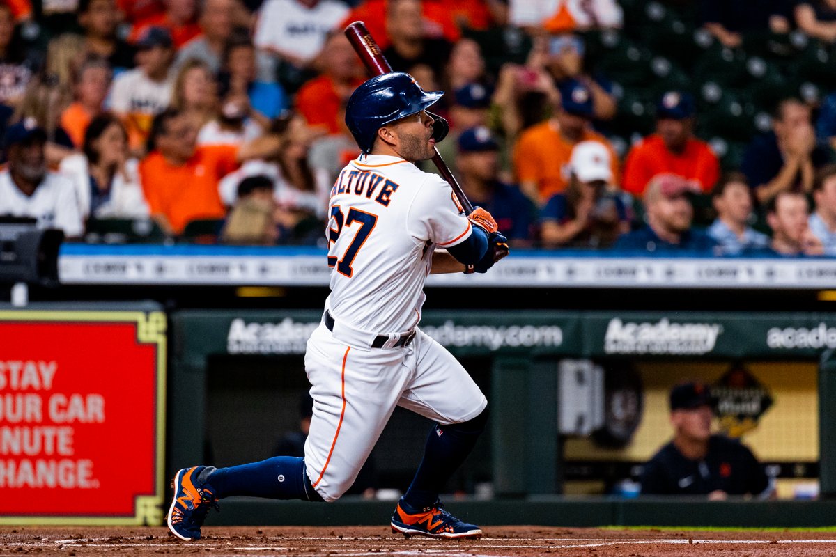 astros's tweet photo. Homering on the first pitch of the game? That’s nuts. https://t.co/cM93cbPeld