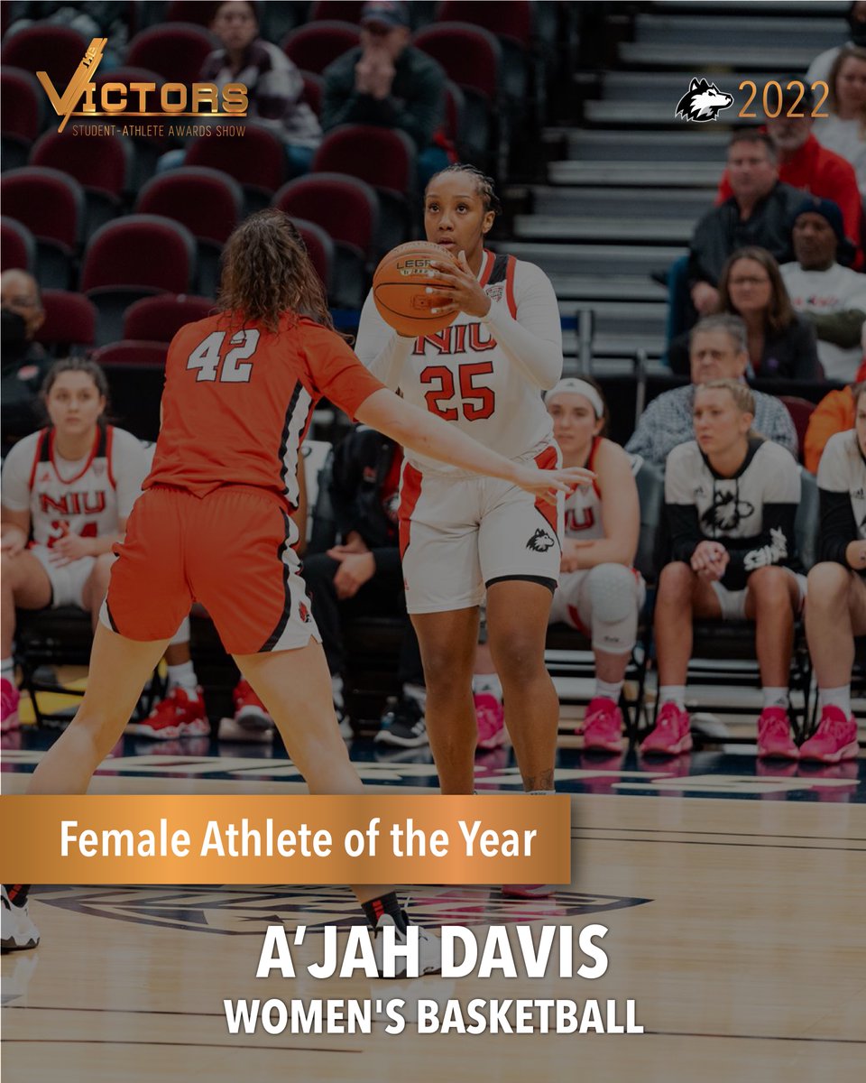 NIUAthletics's tweet photo. The Female Athlete of the Year is none other than A'jah Davis. She led the @GoHuskiesWBB with 16.6 points and 12 rebounds per game. Congrats A'jah! #NIUVictors22 https://t.co/aimhVs0sls