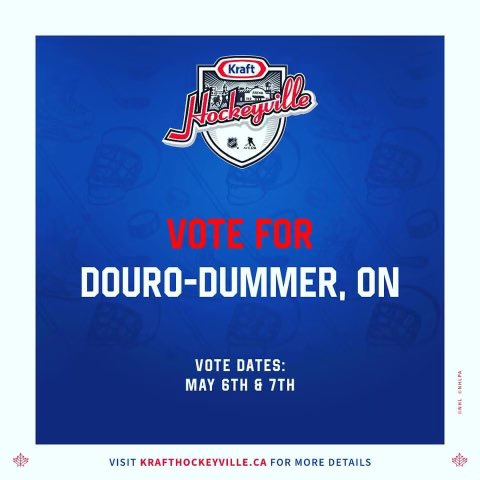 PtboMemCentre's tweet photo. Douro-Dummer Township has made it to the Top 4 in the race to be crowned "Kraft HockeyVille"!

Tomorrow at 9am until Saturday at 5pm, you can vote by visiting: https://t.co/dNTOG6Oyxx
#KraftHockeyville https://t.co/CEYTrHjQwd