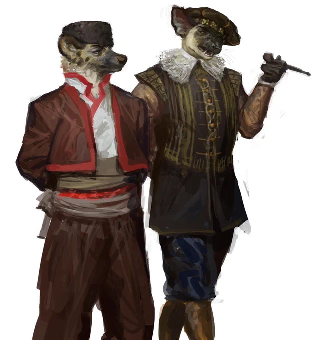 a quick painting of @MAWKVLT and I having a lovely walk and talk, while in 17th century drip 
