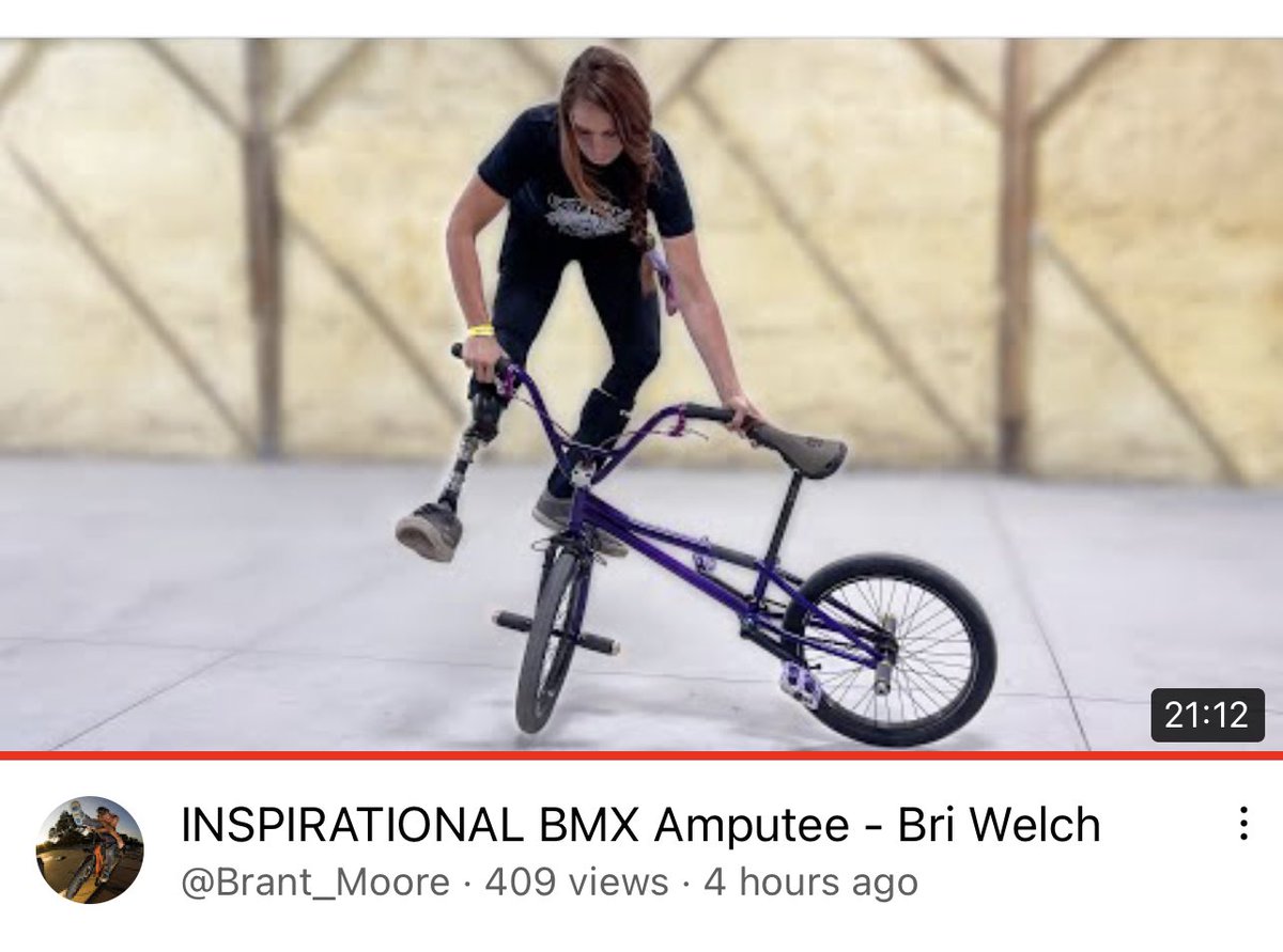 INSPIRATIONAL BMX Amputee - Bri Welch youtu.be/mU9_NIYgtcE via @YouTube #bmx @Brant_Moore #bmxallday #bmxfamily #bmxdirt #ridebmx #instabmx #bmxlifestyle #bmxisfun #bmxracing #bmxlife #bmxstreet