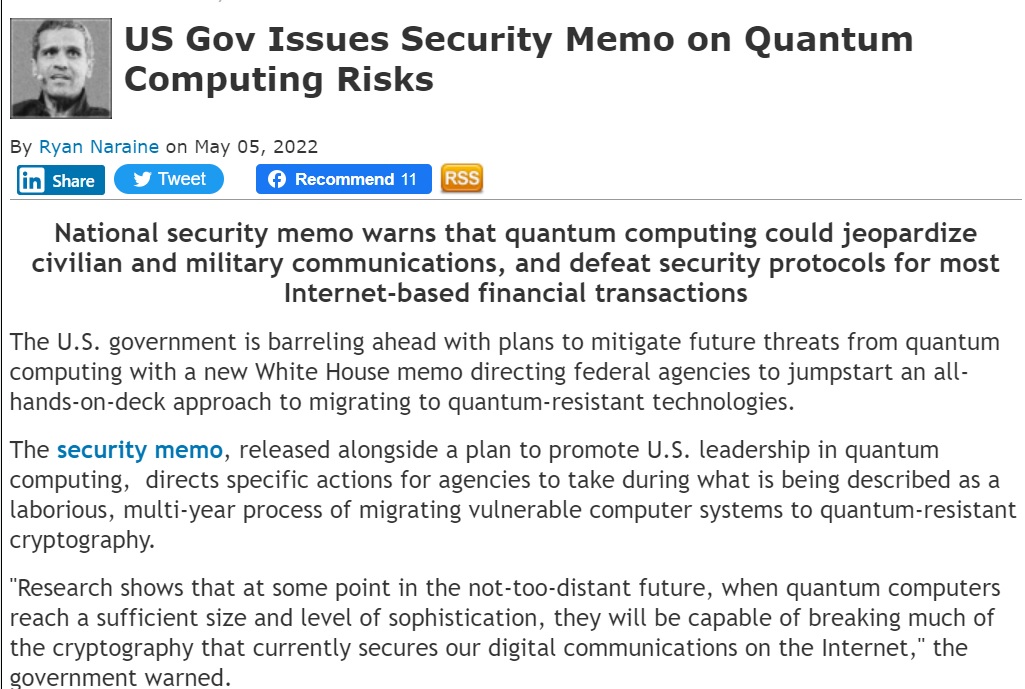 Cyber4FoodandAG's tweet photo. The upside is that we have known this day was coming.

#QuantumCyber #CyberSecurity #QuantumComputing 

@SecurityWeek @ryanaraine @CAMIcyberMD @bwtechRPC 

https://t.co/bLqmG5AysU https://t.co/EDQsi1fdRX