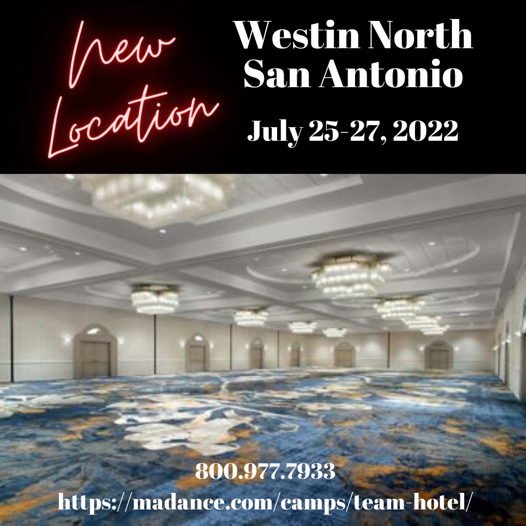 We have a *New Location* for our San Antonio resort camp this summer! Join us at the Westin North Marriott with spacious ballrooms, beautiful rooms &amp; wonderful meals! 😃 #madancenation