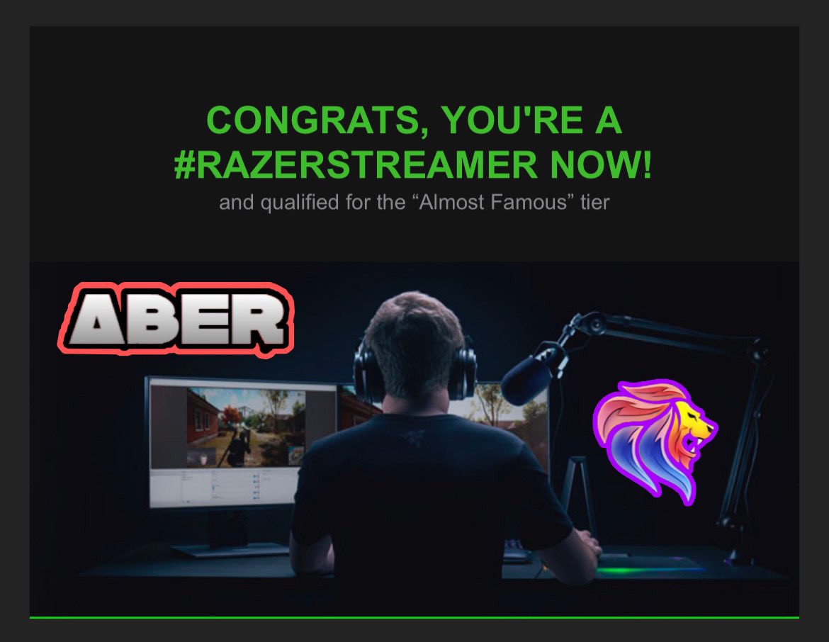 abertweets's tweet photo. Approved as a razer streamer 
CONGRATS, YOU’RE A #RAZERSTREAMER NOW!
#aber #pubg #gamer #gta #welldone #razer #streamer #roadto10ksubscribers #promotion #almostfamous #fame #twitter #insta https://t.co/IoXTp9tUK5