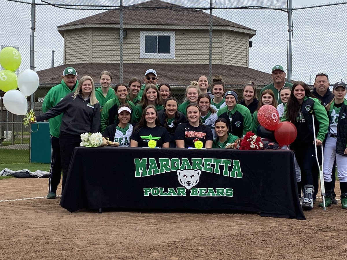 Ladybears_SB's tweet photo. We had the privilege of honoring both Addie Kromer (Wilmington College) and Phoebe Dreschel (Ohio Wesleyan) tonight for their hard work both academically and athletically as they signed their commitment letters to play college softball! https://t.co/MvjiAZO3PW
