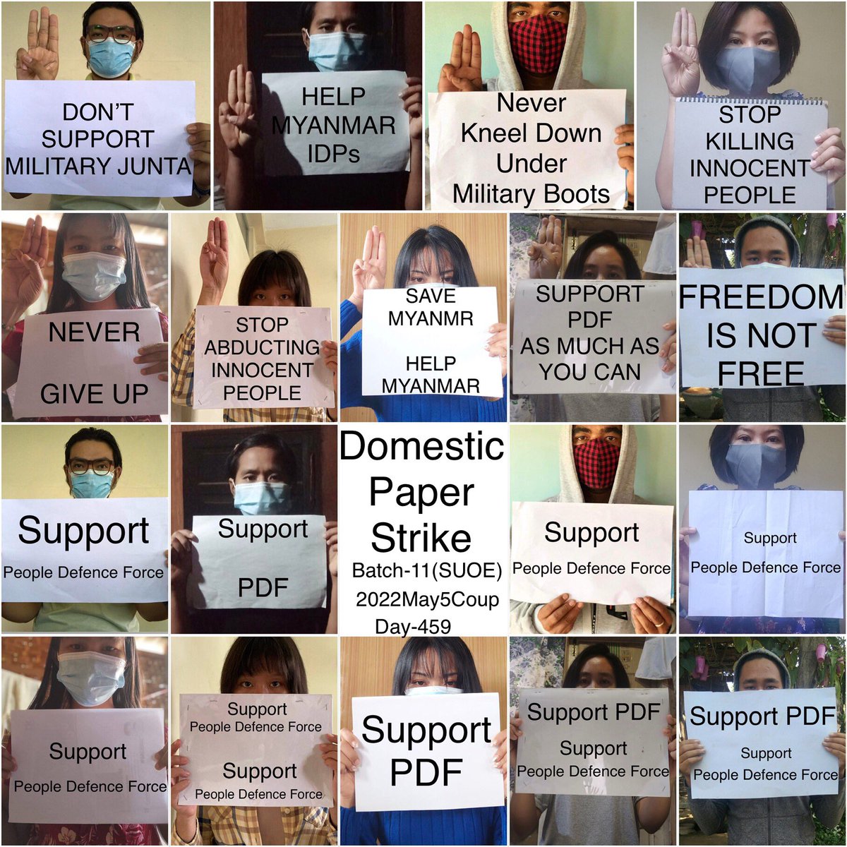 ActivistLittle's tweet photo. Pro-democracy CDMer teachers, [BEd, Batch-11], from Sagaing University of Education staged an anti-coup domestic strike as 459th day on May 5.

#2022May6Coup #SupportPeopleDefenceForce #WhatsHappeningInMyanmar https://t.co/CnEnFEzyM6