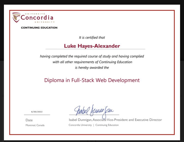 lukechef's tweet photo. Holyyyy fuck! These past 3 months of web dev bootcamp at Concordia have been INTENSE! Just graduated today and I think imma celebrate! 🎉 https://t.co/cQEF1LFTJv
