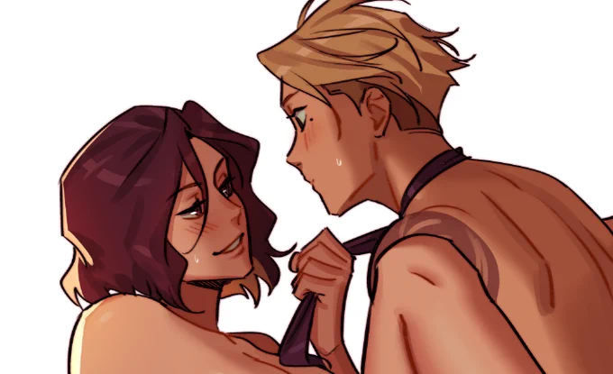 crop of my spicy art trade w @denimcatfish of her ocs !!!! 😳😳 