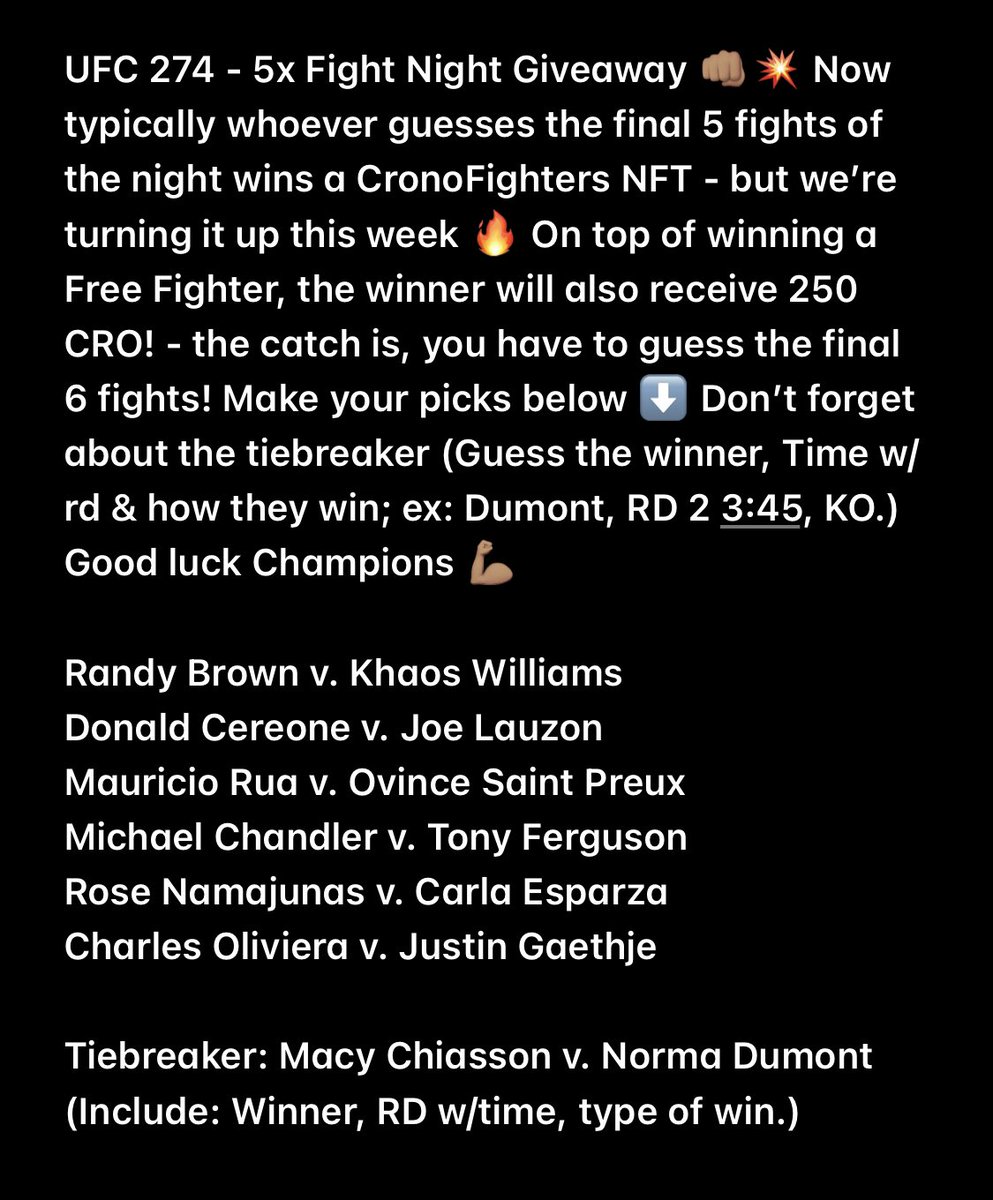 Rio_Grynde915's tweet photo. @FightersNFT #UFC274 5x Fight Night #Giveaway
Come join the #FightFam & unlock the #FighterWithin πͺπ½πͺπ½πͺπ½ #CRO https://t.co/MsUvTQA9ls