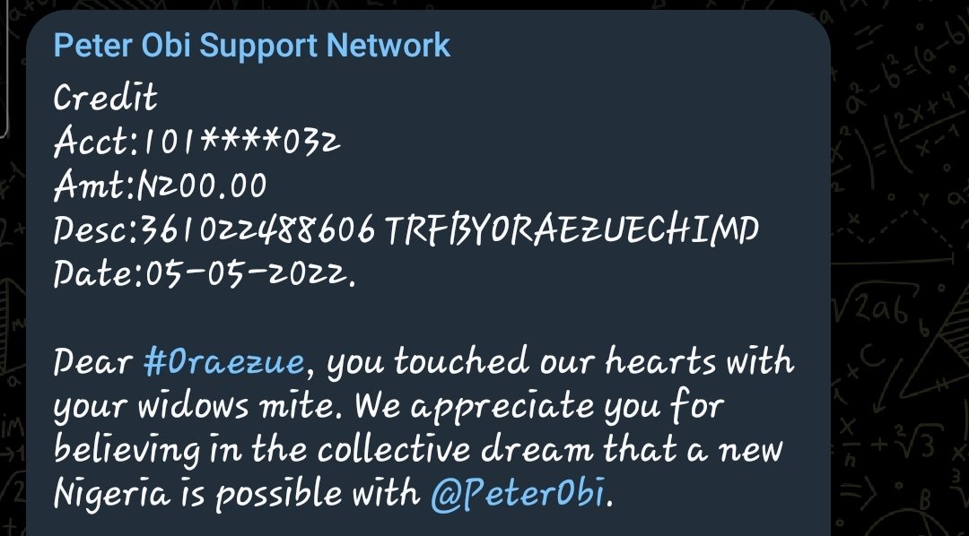 PresidoPeterObi's tweet photo. This is VERY heart warming and reminiscent of what put President Obama in office in 2008...Several donations in little amounts from a VAST number of people.

We need to mirror what was done then and galvanise people to make the delegates know that they don't have a choice but PO! https://t.co/lXLlWA5a16