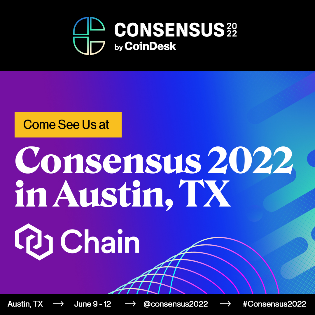 Chain's tweet photo. We're going to #Consensus2022 ! 
Want to join us? We're giving away 2 ✨FREE✨Festival Passes! 

Entry Rules:
✅ Follow @Chain 
🐦 Like + RT This Post 
👯 Tag 3 Friends
#️⃣ Use #ChainProtocol 

1 lucky winner will be announced Sunday May 8th at 8:00pm EST 🤠 https://t.co/6cAT6YqZiO