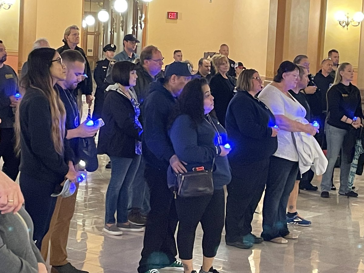 JOCOSHERIFF's tweet photo. Due to the rain this evening, the candlelight vigil honoring our fallen brothers &amp; sisters in blue was held inside the State Capital. We will forever remember their heroic service. #RidefortheFallen https://t.co/gTK6DAlqrL