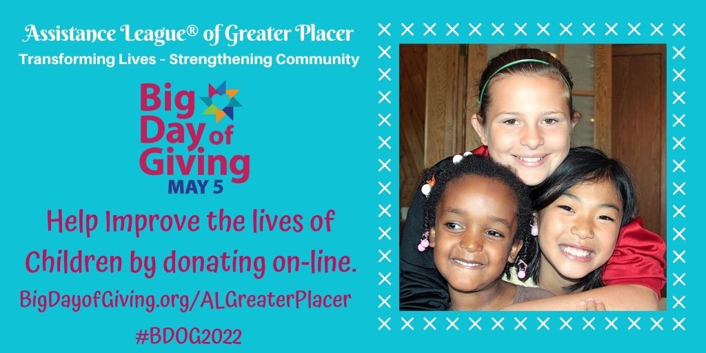 Help provide  children in need with school supplies, clothes and shoes and by donating to Assistance League of Greater Placer. You can donate now at BigDayofGiving.org/ALGreaterPlacer
#ssistanceleague #BDOG2022