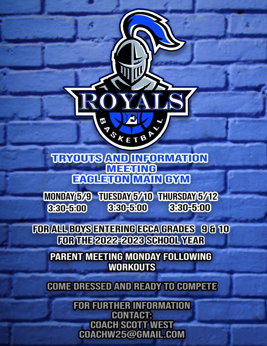 Time to get rolling Royals!  Check out the flyer for information and I will see you all next week!  <a href="/eccaathletics/">ECCA_Athletics</a> <a href="/5StarPreps/">5Star Preps</a> @BC_Schools