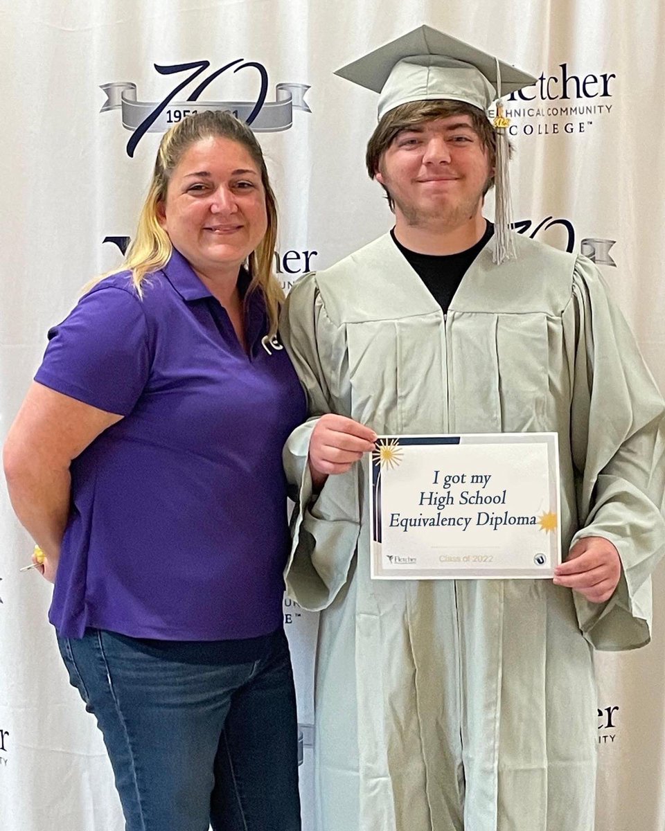 FletcherAdultEd's tweet photo. Congratulations to Ian! He completed his high school equivalency diploma and will be graduating later this month. Ian is pictured with his mom and Fletcher’s WorkReady U and Falcon Academy faculty and staff. 
#myfletcher #workreadyu #HSE #defythelimit #graduate https://t.co/SC3QjupCzS