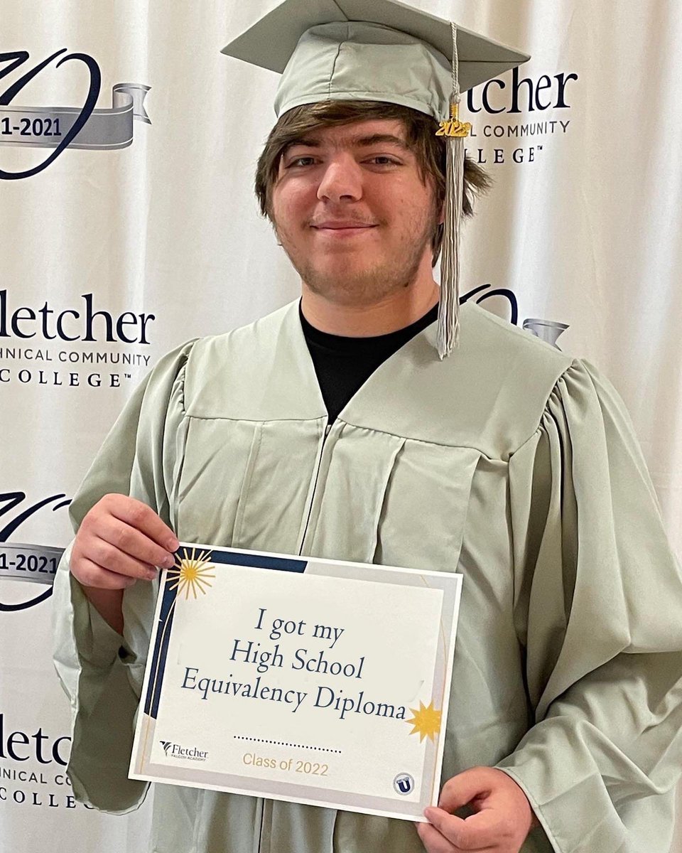 FletcherAdultEd's tweet photo. Congratulations to Ian! He completed his high school equivalency diploma and will be graduating later this month. Ian is pictured with his mom and Fletcher’s WorkReady U and Falcon Academy faculty and staff. 
#myfletcher #workreadyu #HSE #defythelimit #graduate https://t.co/SC3QjupCzS