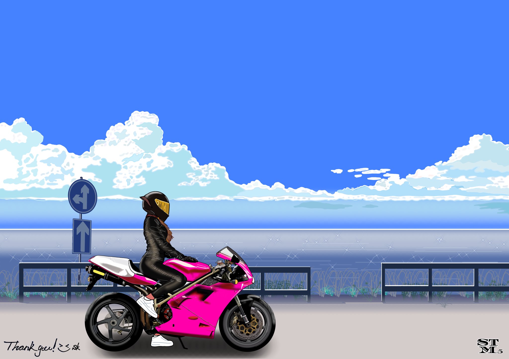 Stm5k バイク オートバイ バイク女子 Ducati カスタム ツーリング 夏 夏空 海 イラスト オリジナルイラスト Twitter展覧会 T Co Uefglurz3i Twitter