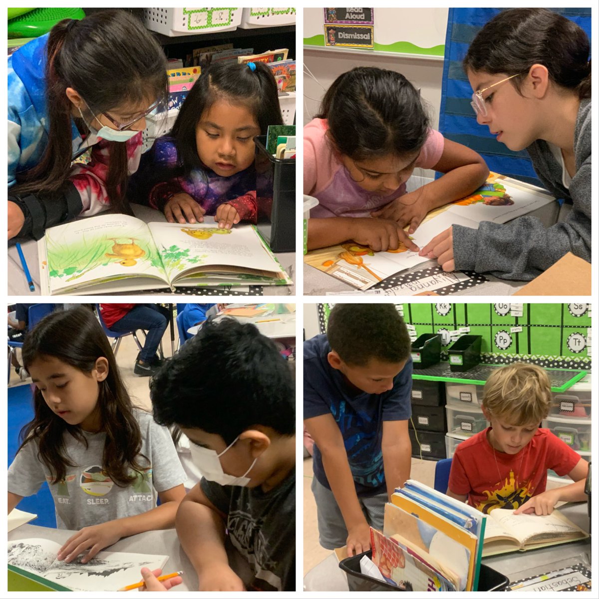 QueenLaTeachaMZ's tweet photo. #LearningBuddies has been so much fun! My 4th graders paired with 1st graders = leadership skills are shining! I can’t love it enough!! 10 frames are flashed on screen & 1sties +/- & 4th multiply/divide, they read, & also write together #MrsZsBusyBees @kespanthers #KyleESRocks https://t.co/pz0mYOsrLB