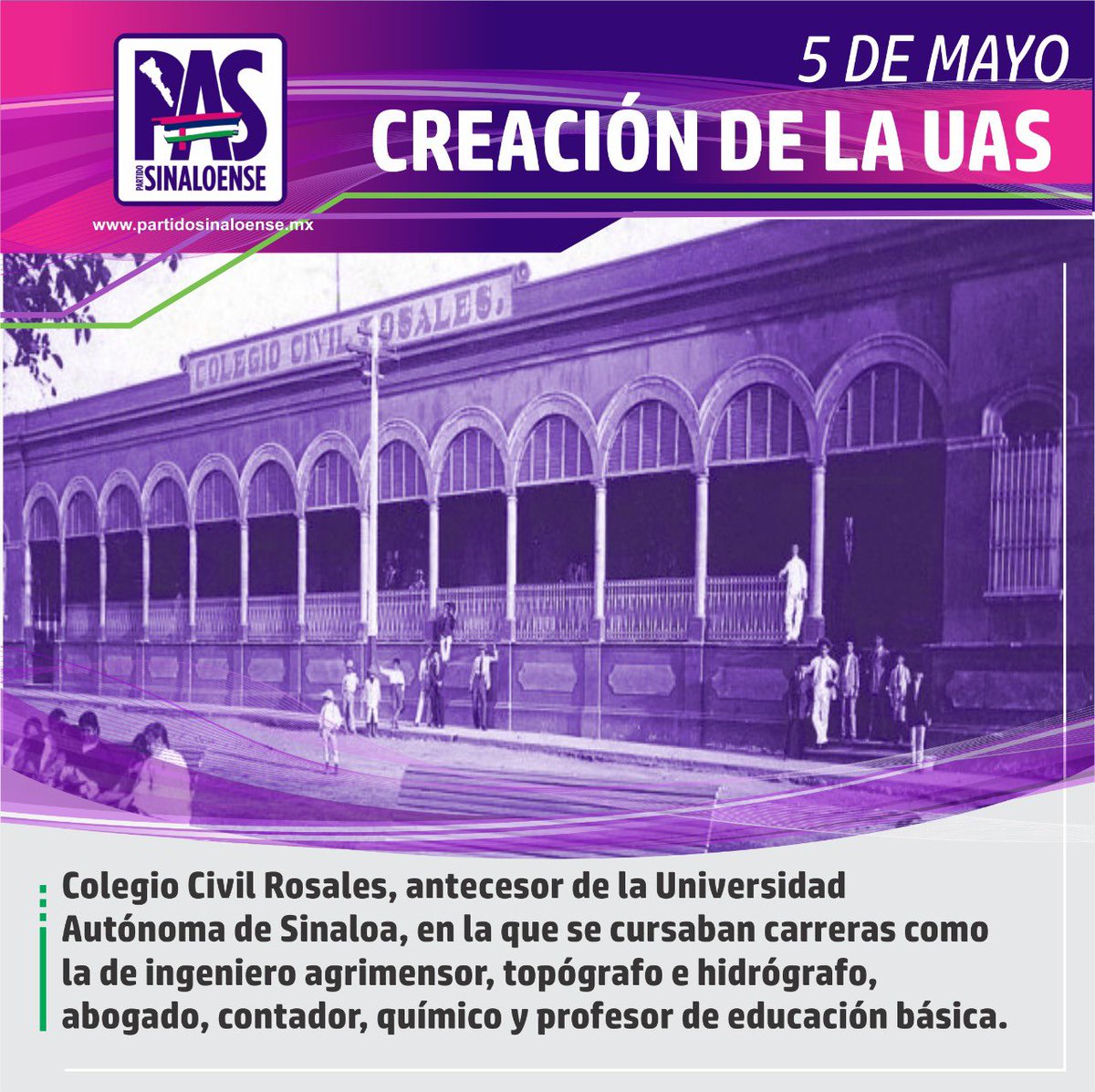 VIctorACorrales's tweet photo. Mayo 5 de 1873. Nuestra querida institución centenaria, la UAS, cumple 149 años. El aporte cultural, académico, científico, han sido determinantes en el desarrollo y crecimiento de Sinaloa. https://t.co/PgUglsTUoJ